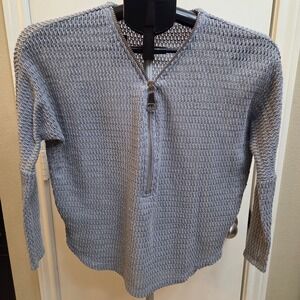 Alfani Petite Grey Waffle Knit Zipper Neck Sweater Top